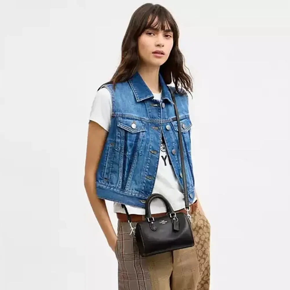 NEW‼️Coach Mini Rowan Crossbody Bag In Loved Leather CEN22 Silver/Black Brown